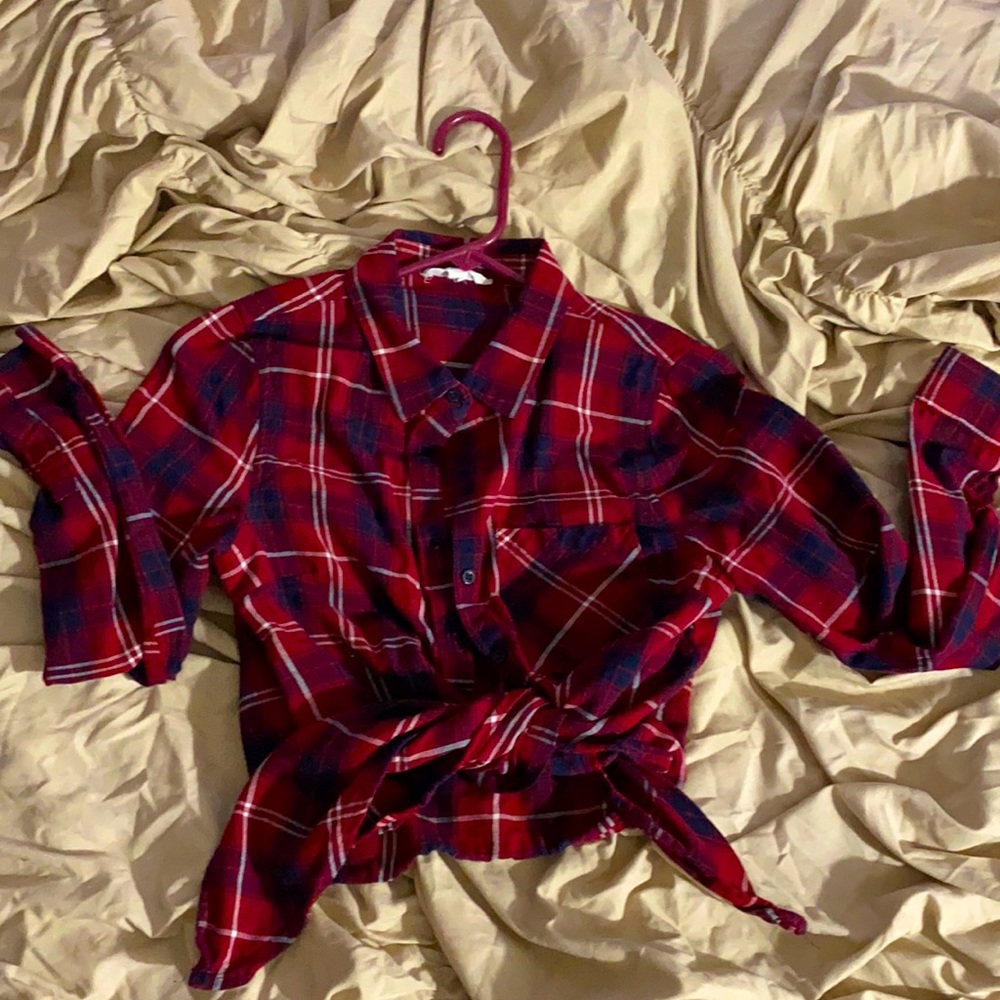 Plaid button up tied crop top